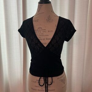 Urban Outfitters Kimchi Blue Penelope Lace crossover top In medium black